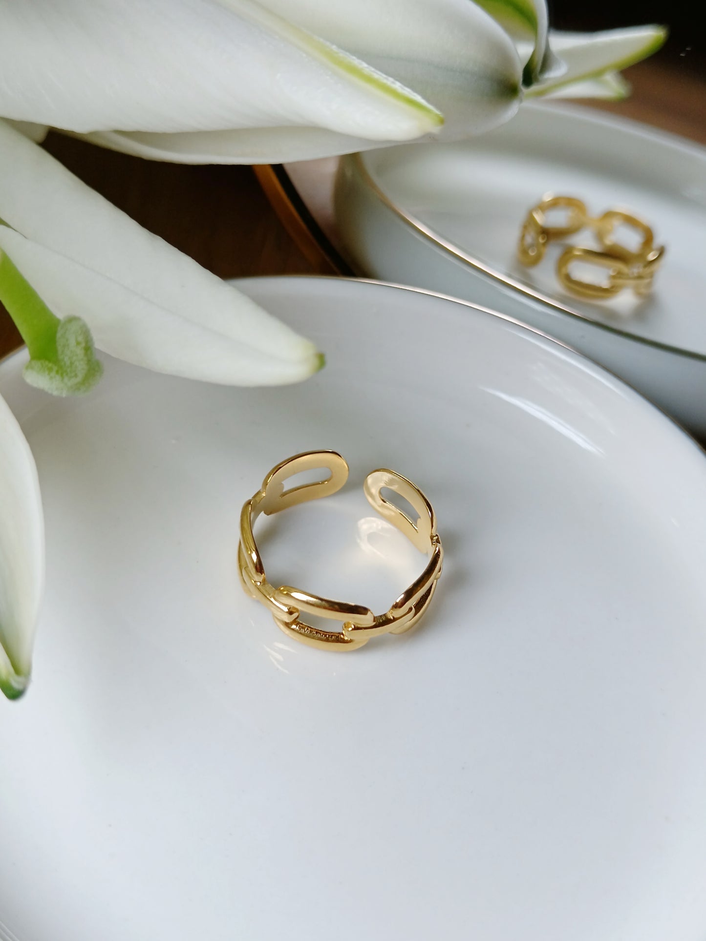 Bague anneaux acier inoxydable doré
