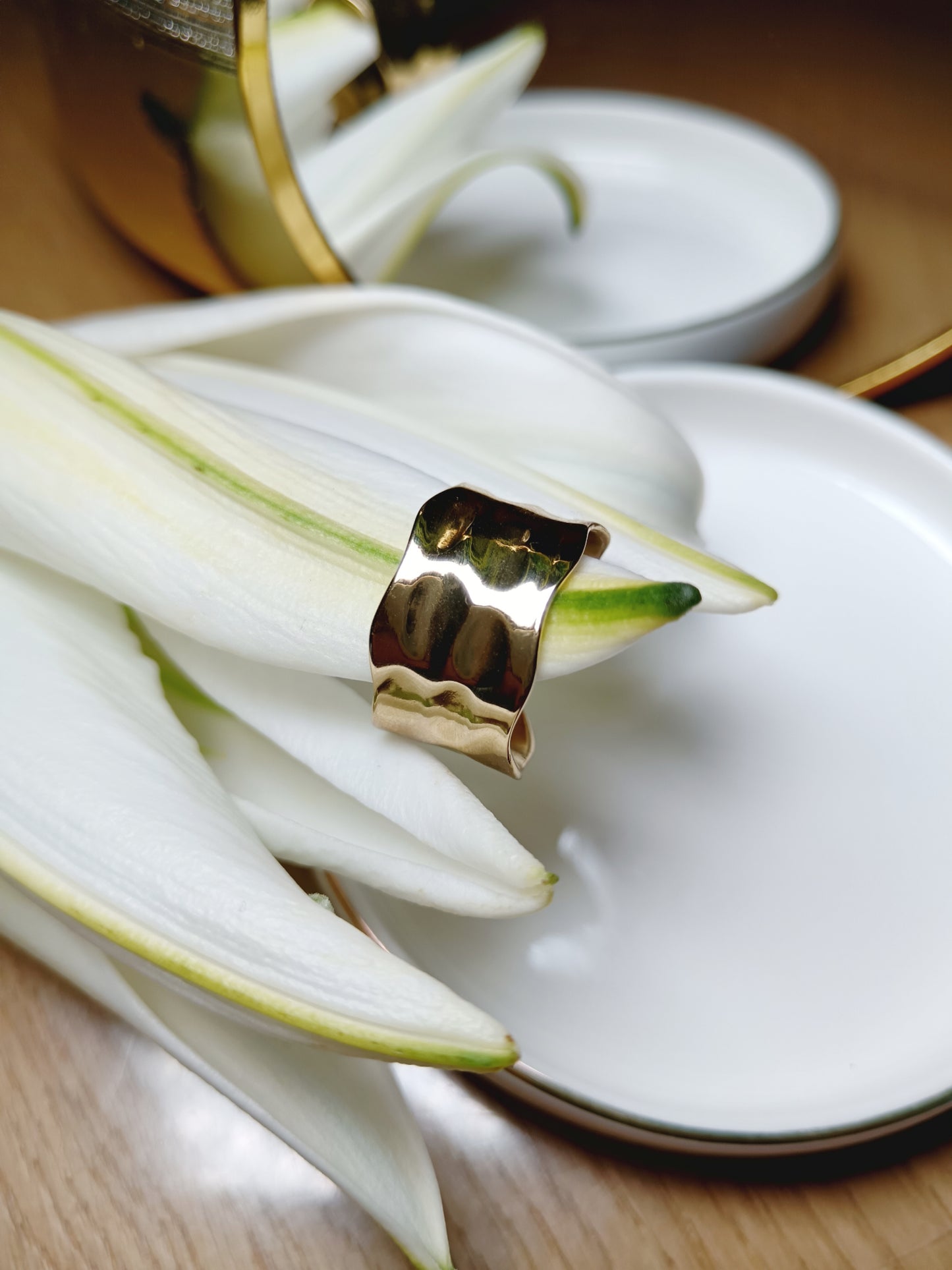 Bague martelée en acier inoxydable doré réglable Ajustable