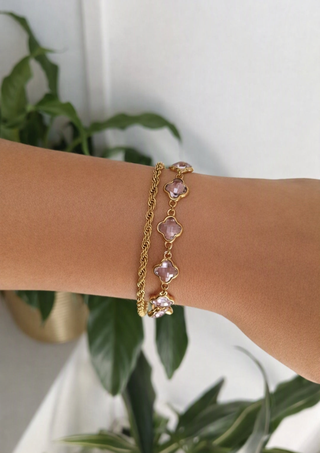 Bracelet trèfles rose