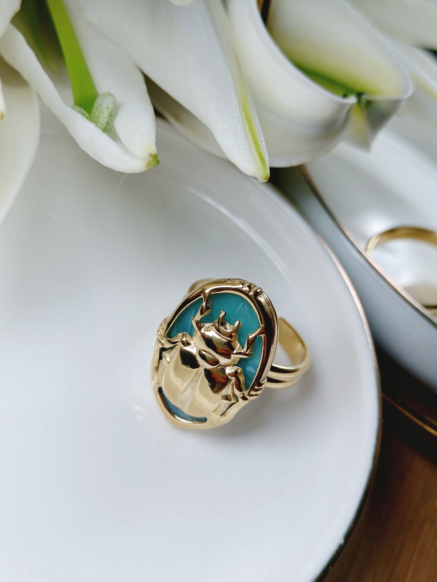 Bague scarabée en acier inoxydable doré réglable Ajustable