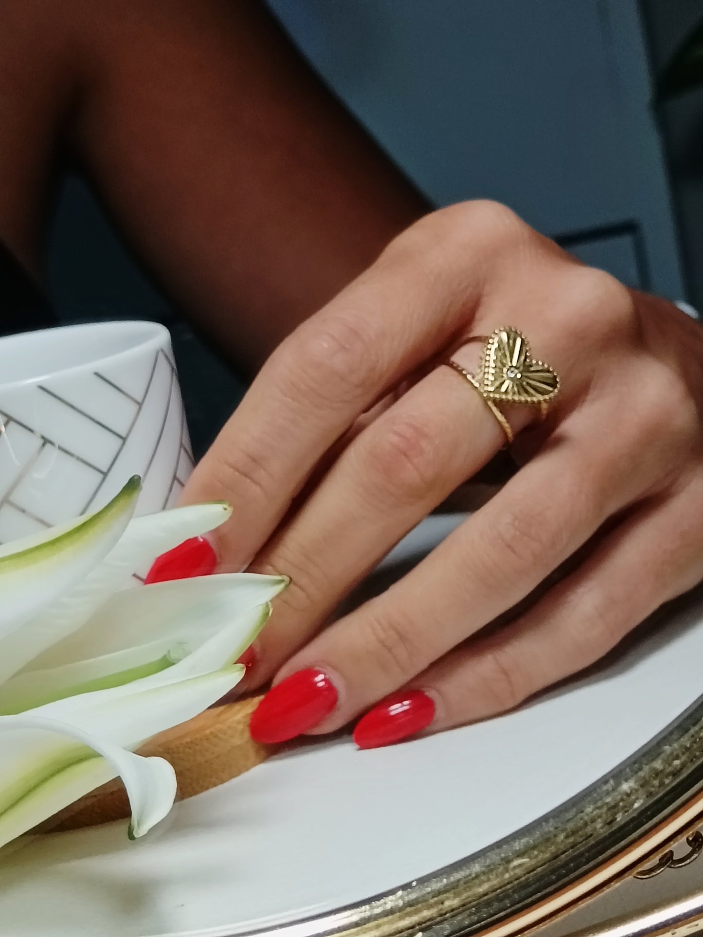 Bague cœur travaillé strass diamant en acier inoxydable doré