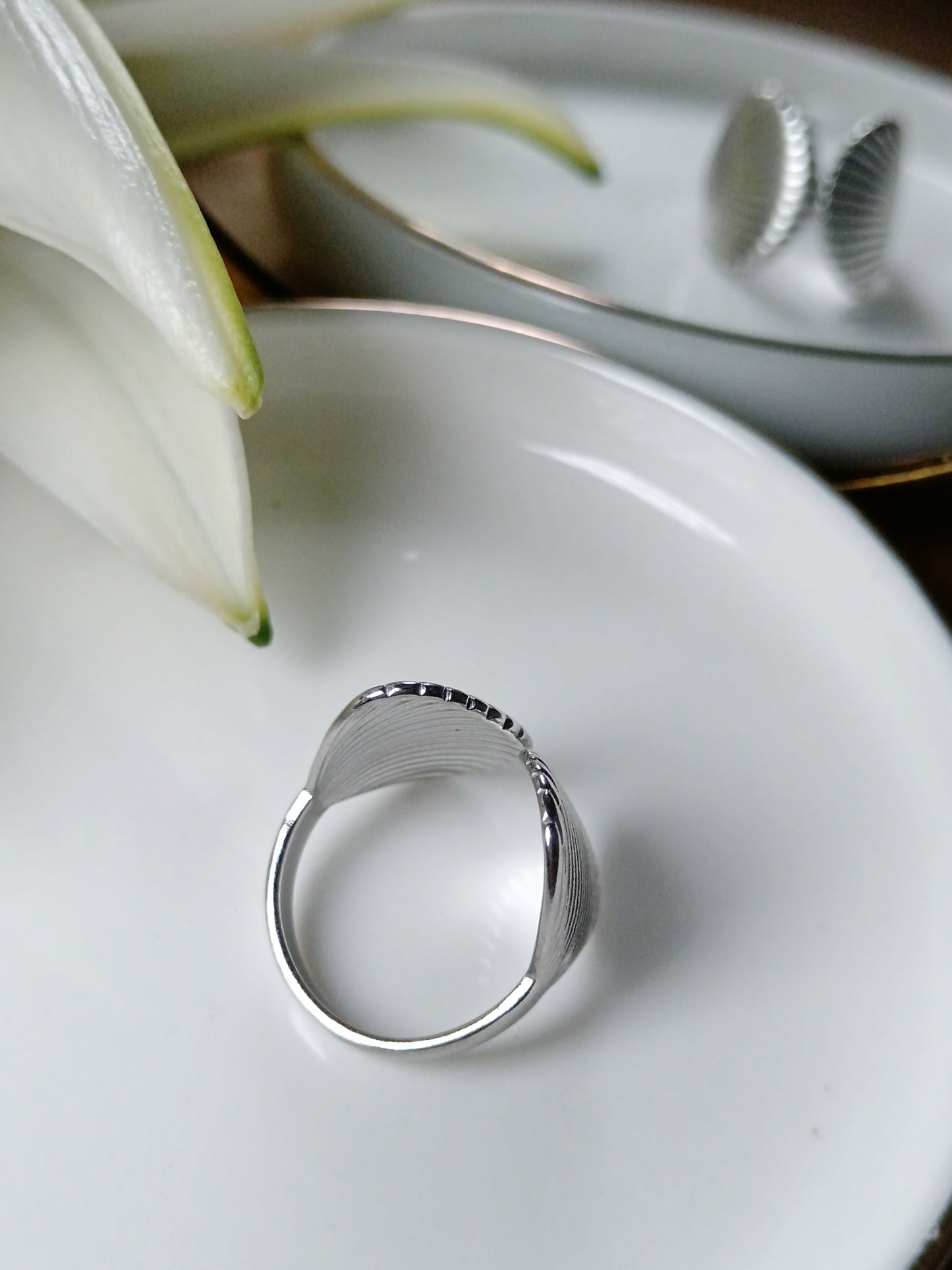 Bague double coquillage acier inoxydable argent réglable