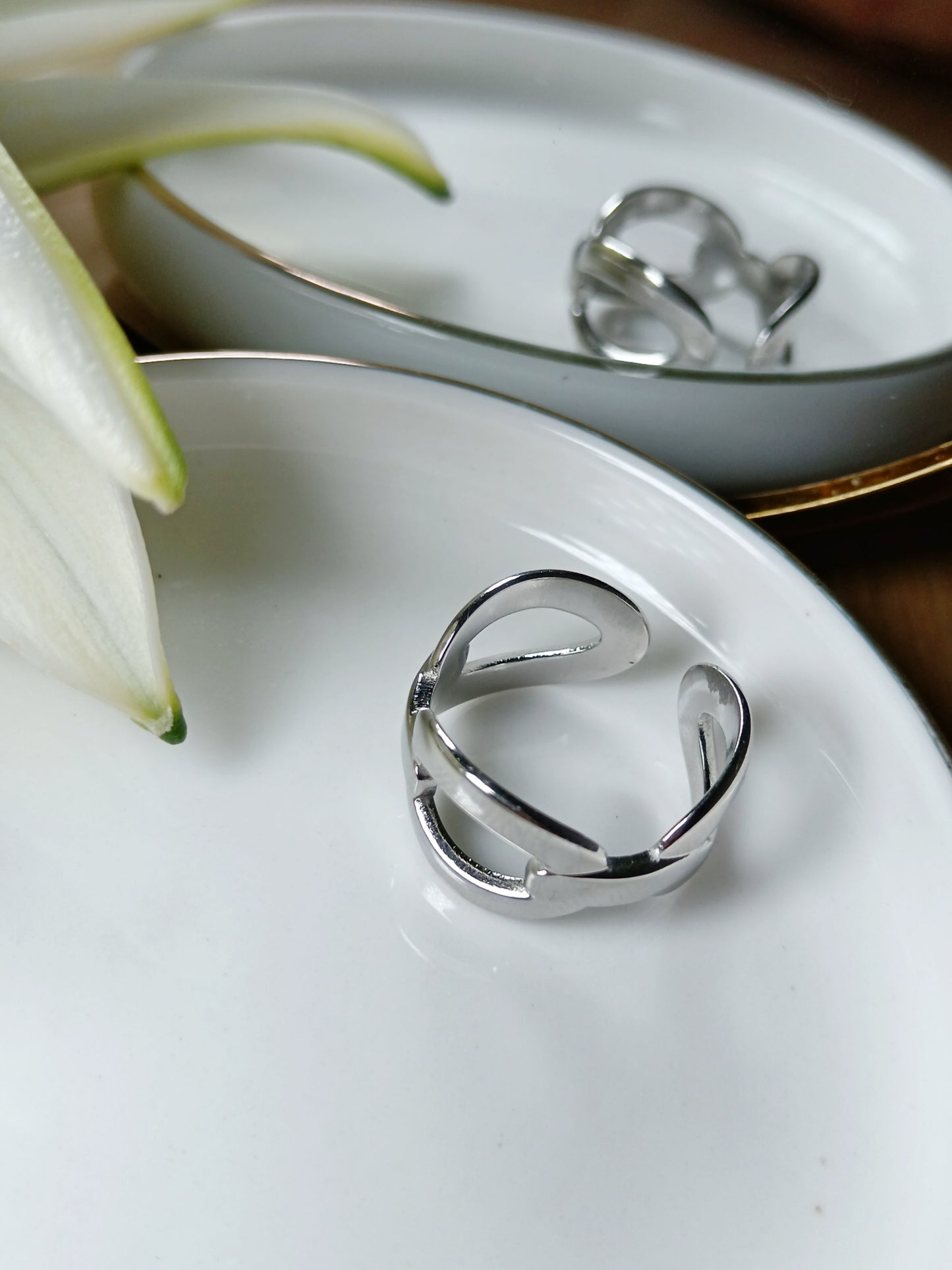 Bague en acier inoxydable argent réglable anneaux large