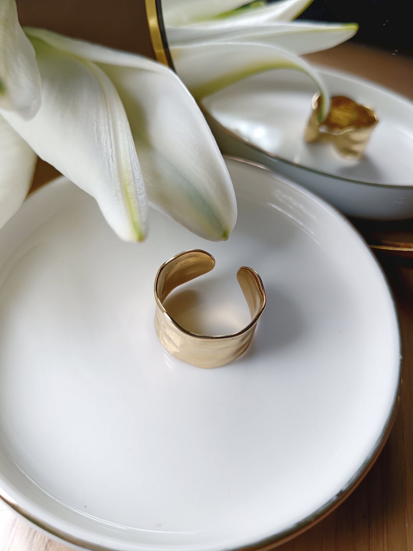 Bague martelée en acier inoxydable doré réglable Ajustable