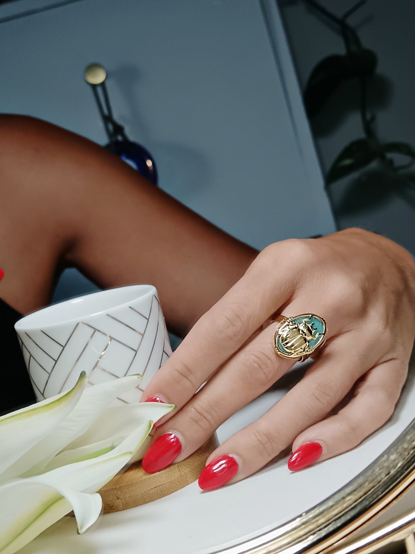 Bague scarabée en acier inoxydable doré réglable Ajustable