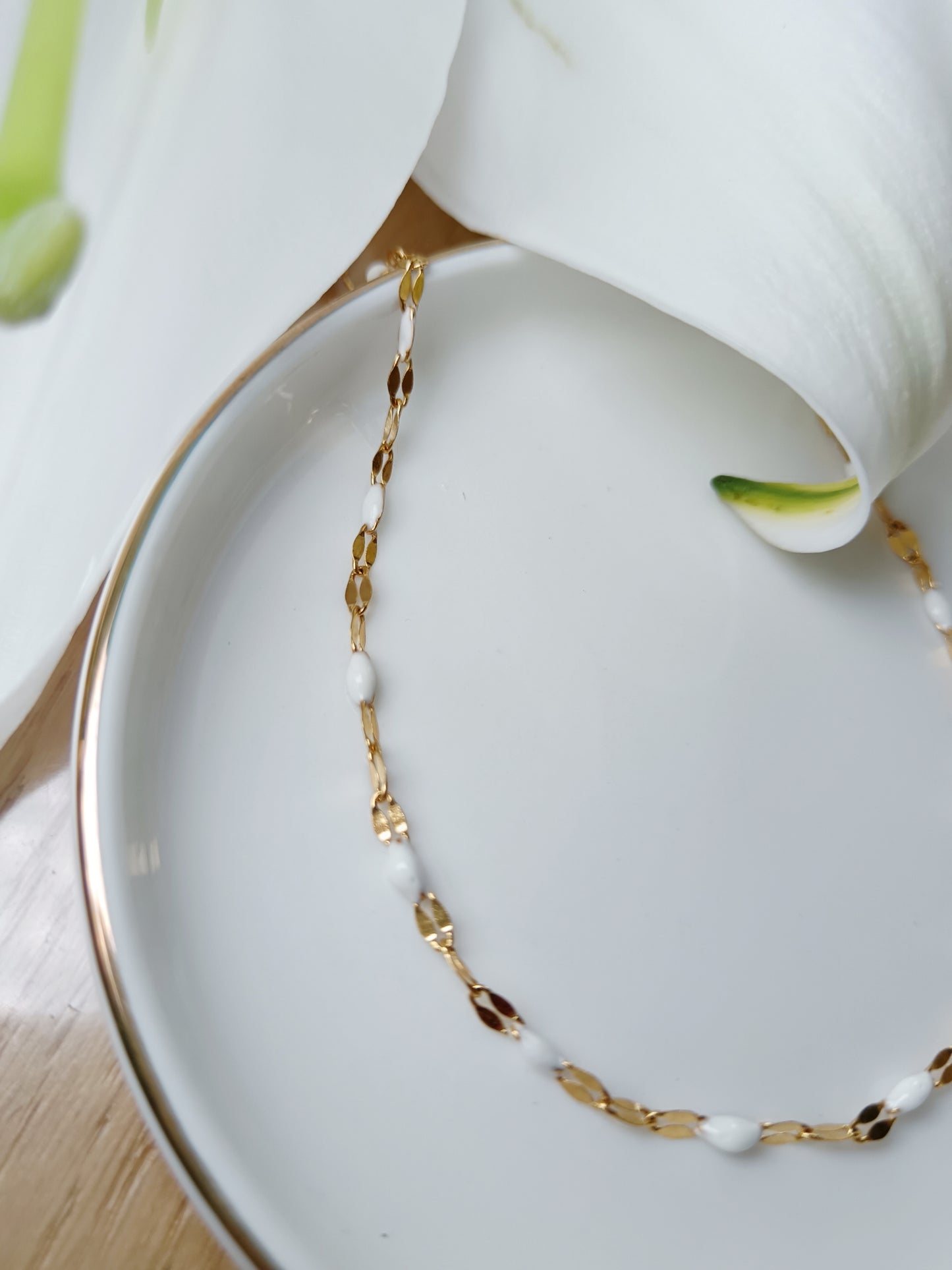 Chaîne diamanté en acier inoxydable émaillée blanc
