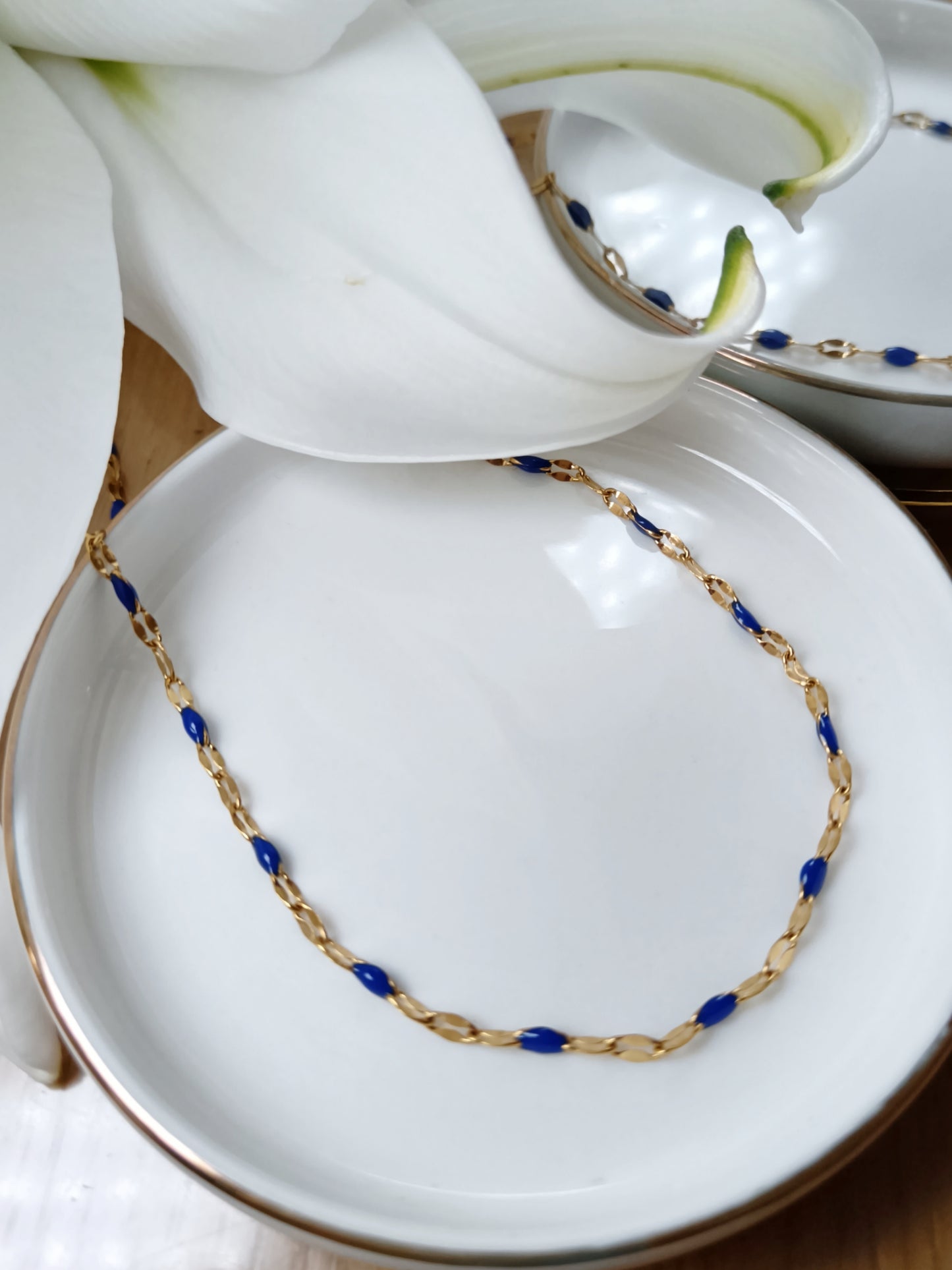 Chaîne diamanté en acier inoxydable émaillée bleu