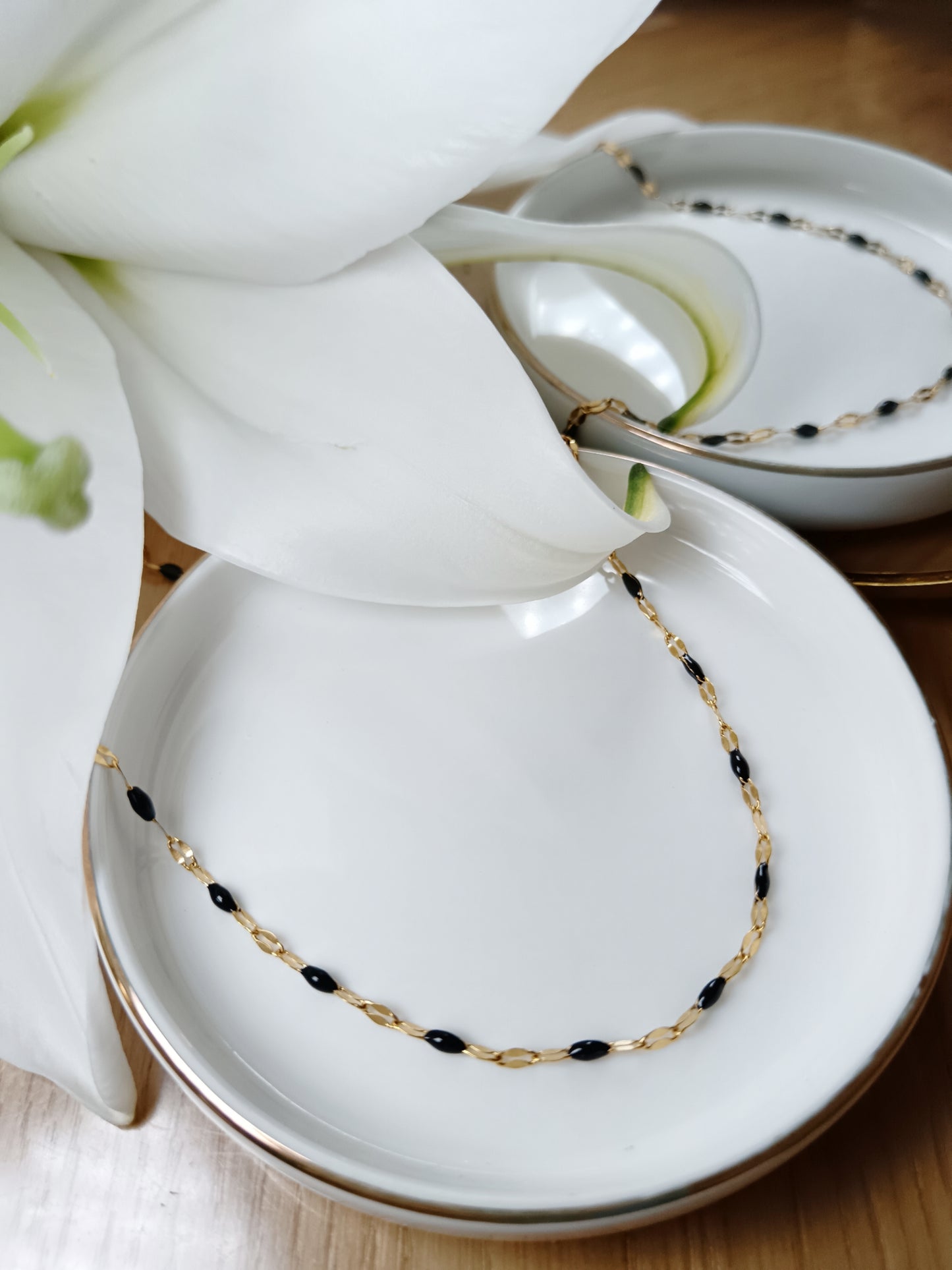 Chaîne diamanté en acier inoxydable émaillée noir