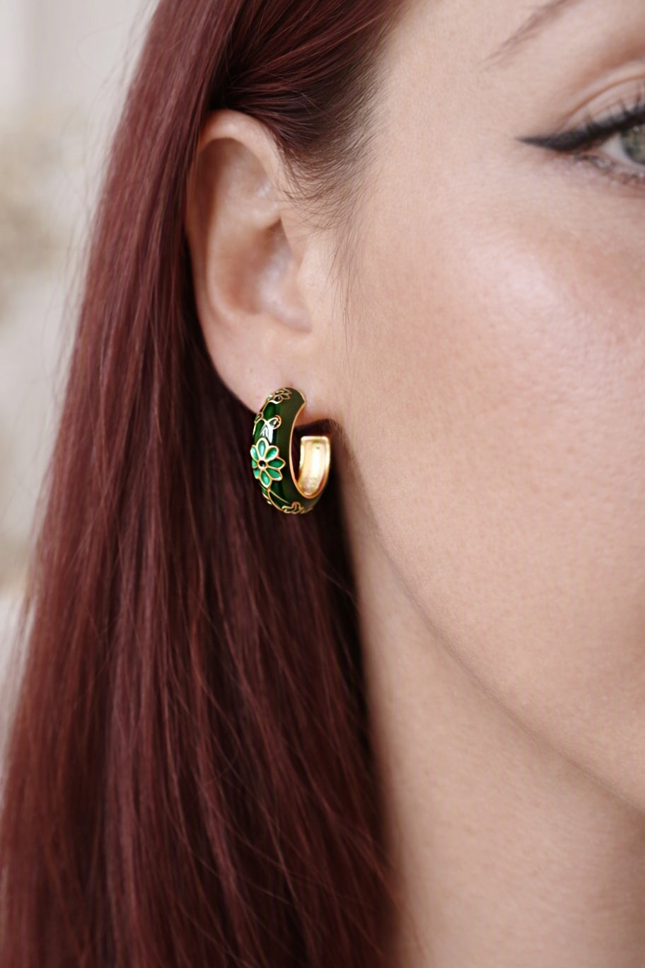 Boucles d'oreilles émail vert