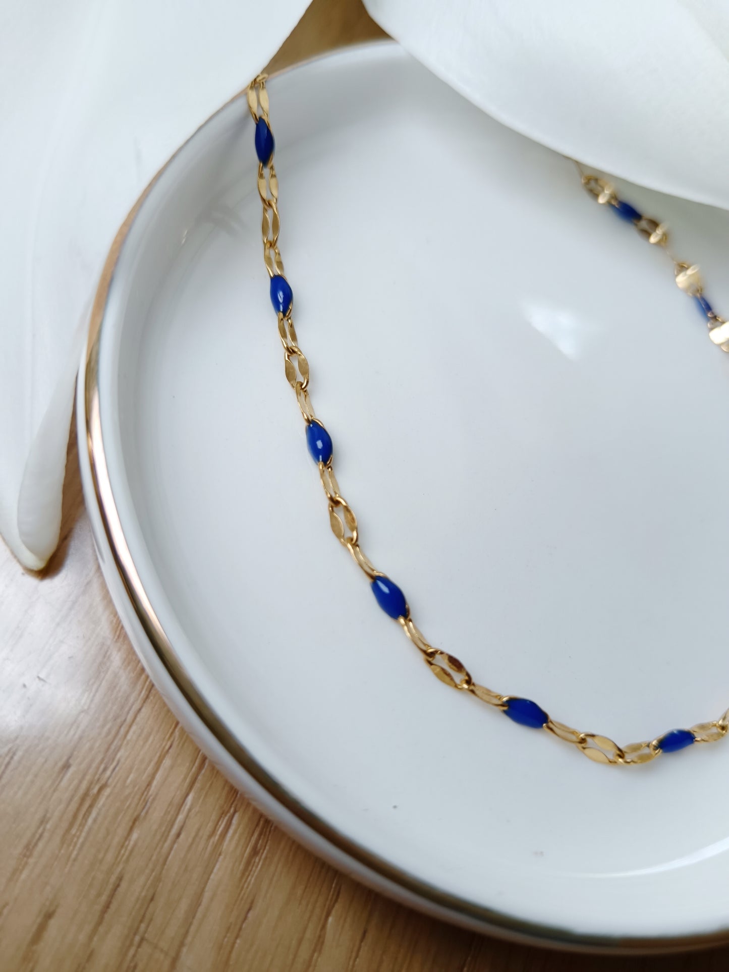 Chaîne diamanté en acier inoxydable émaillée bleu