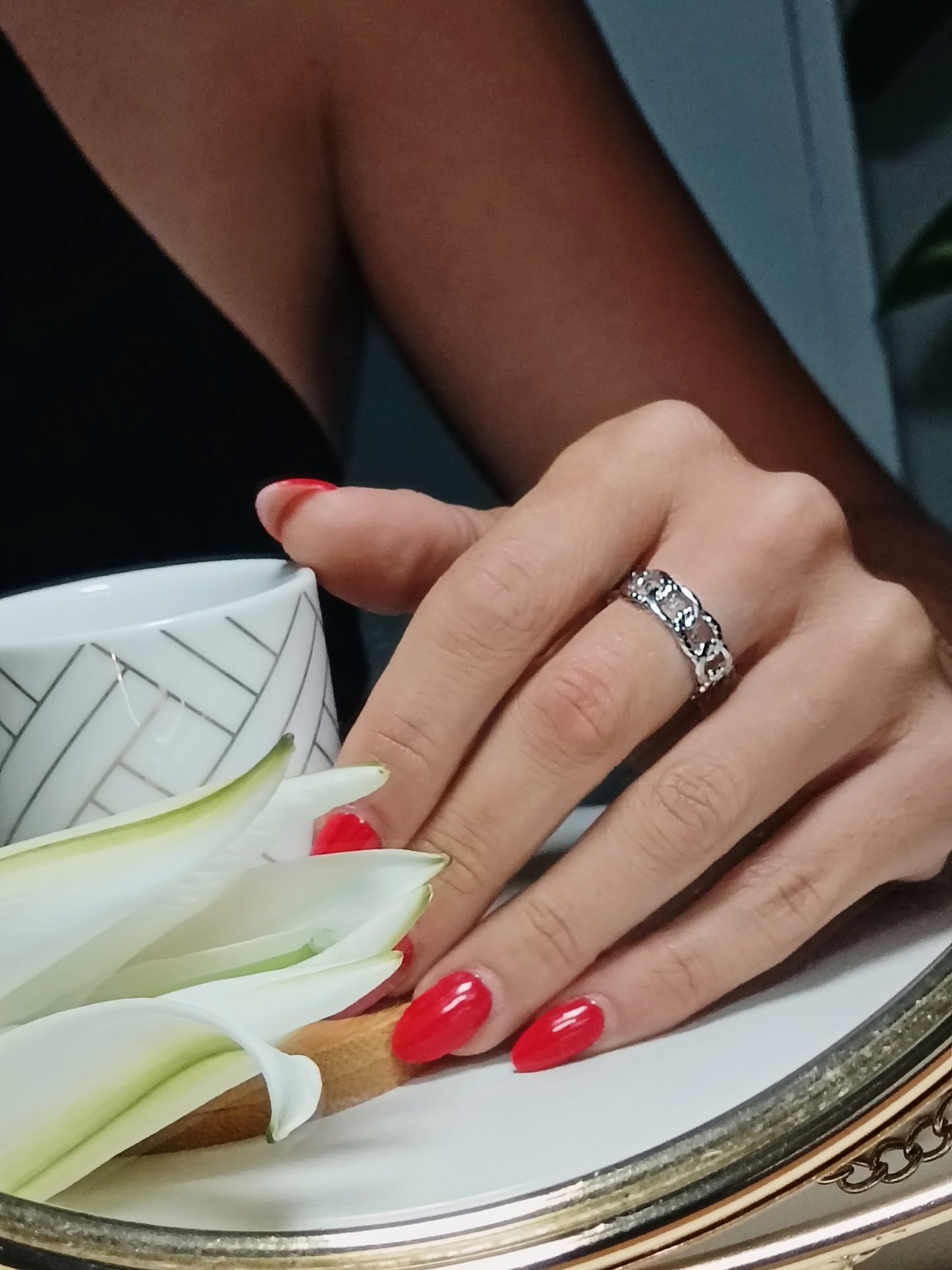 Bague en acier inoxydable argenté argent anneaux entrelacés martelé travaillé réglable Ajustable