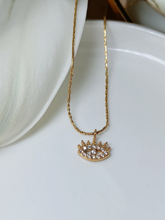Collier œil strass en acier inoxydable doré 