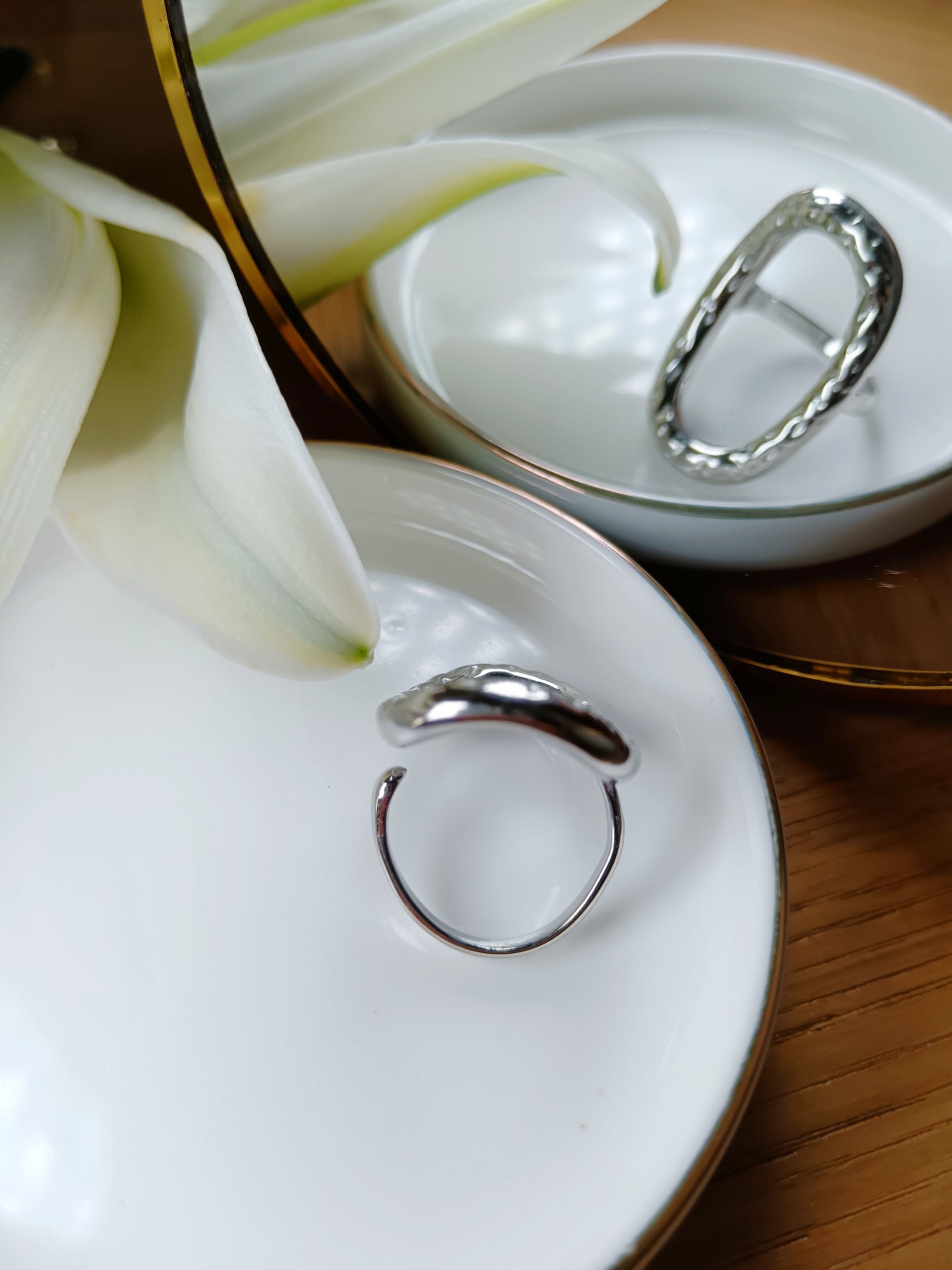 Bague ovale martelé argent Acier inoxydable