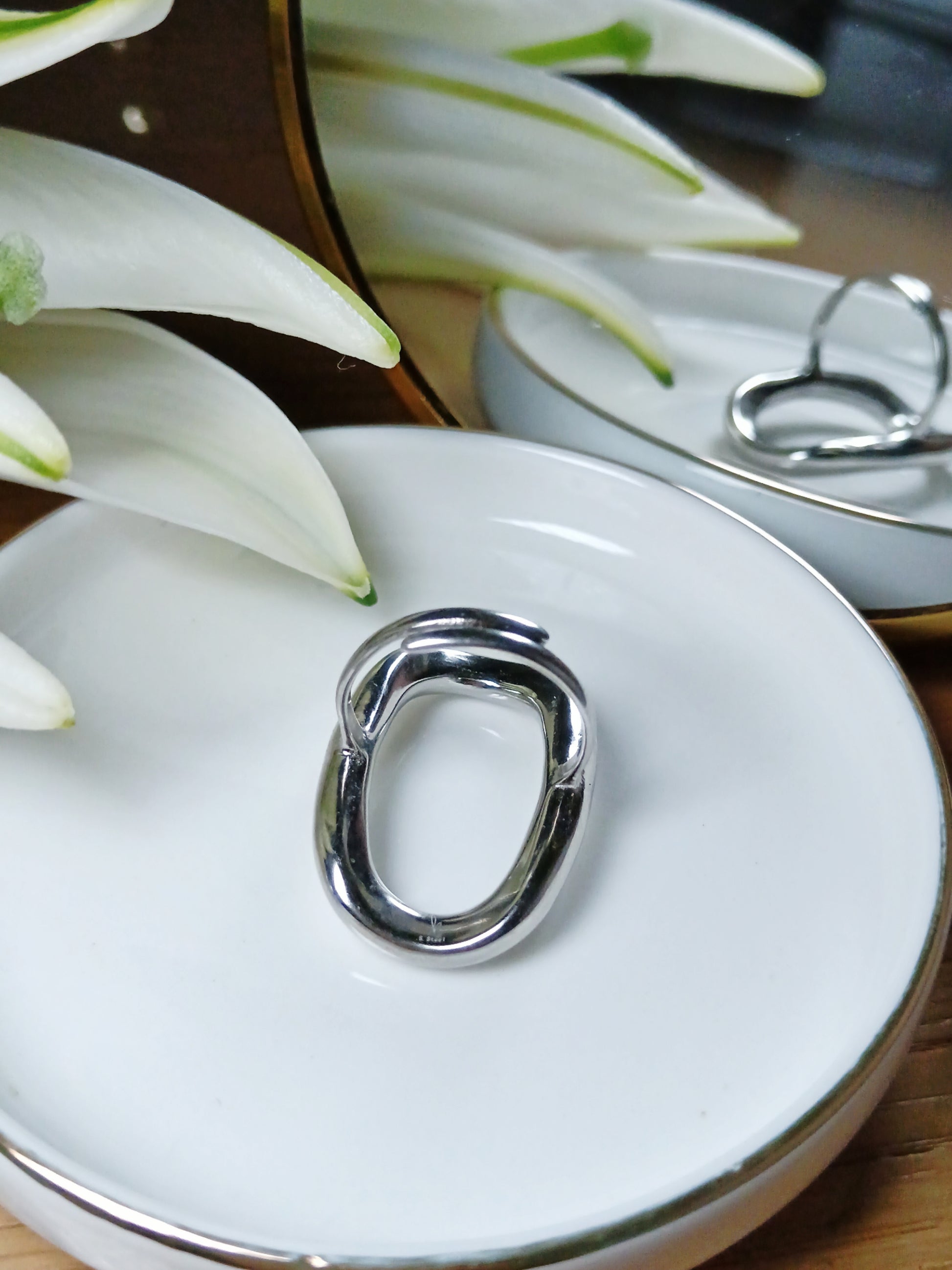 Bague ovale ajourée argent Acier inoxydable