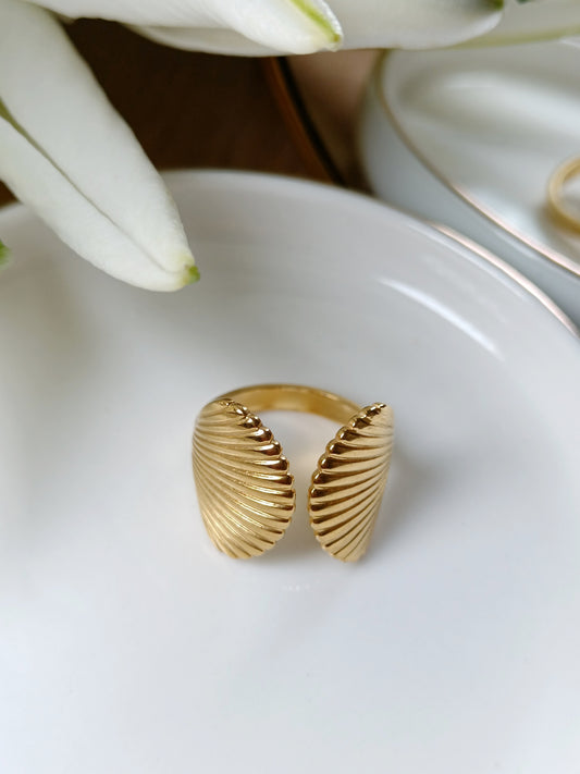 Bague double  coquillage acier inoxydable doré réglable