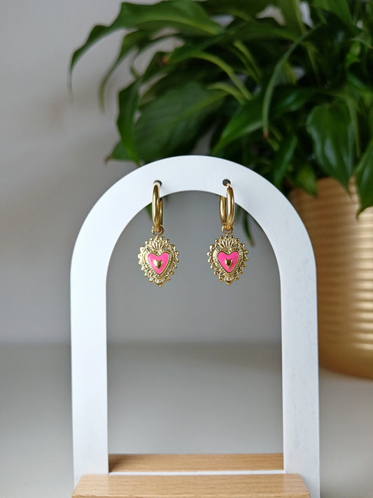 Boucles d'oreilles ex-voto rose