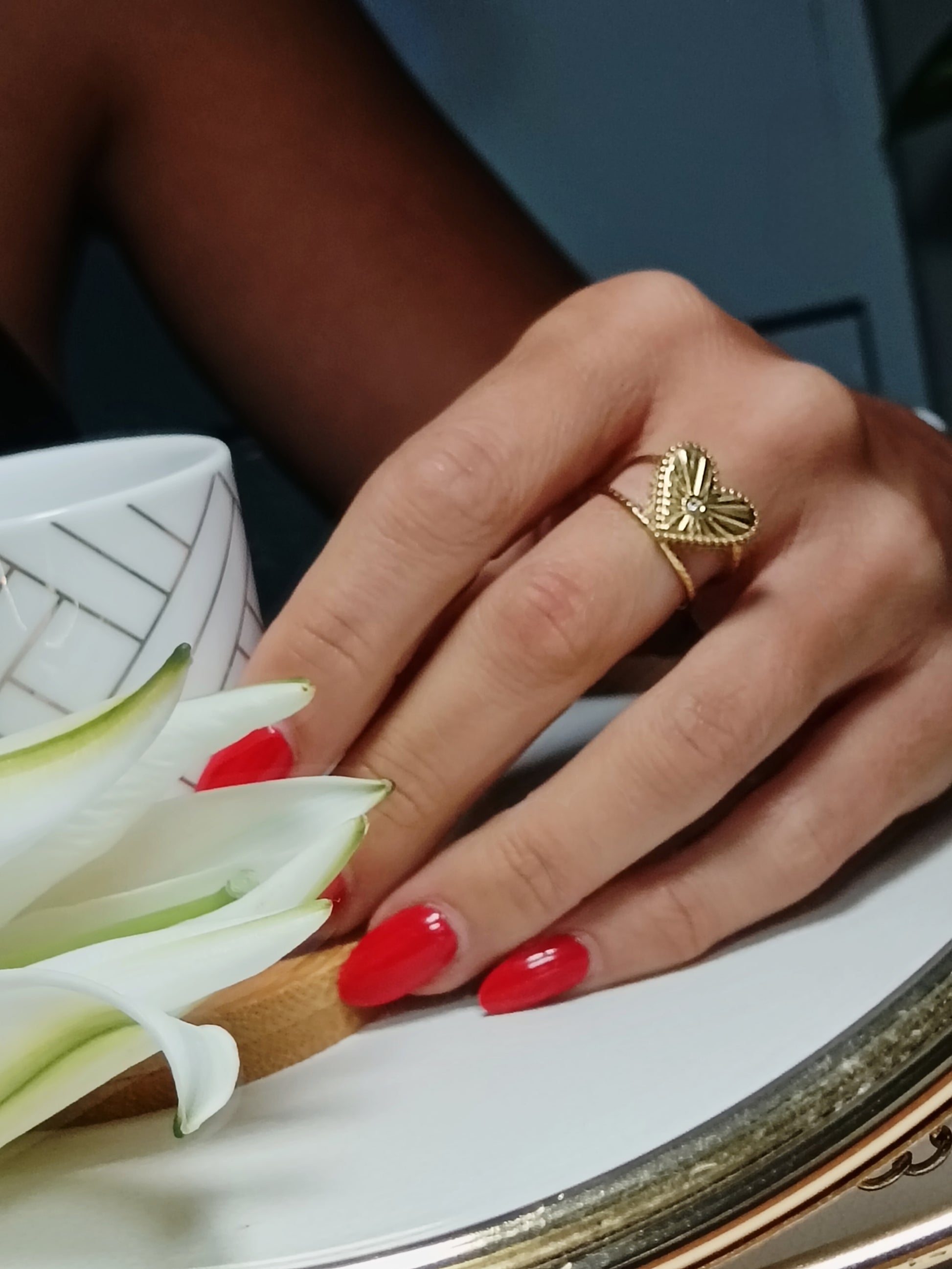 Bague cœur travaillé strass diamant en acier inoxydable doré