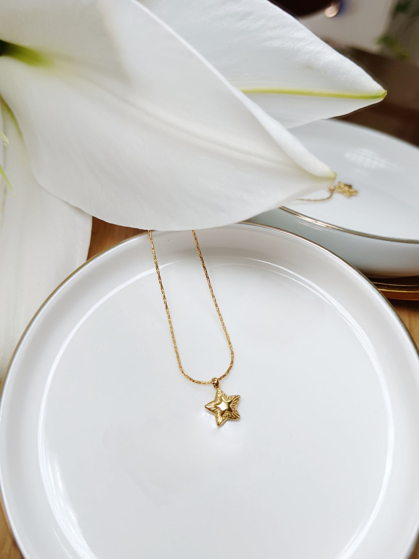 Collier chaîne fine Serpentine avec pendentif étoile  en acier inoxydable doré 