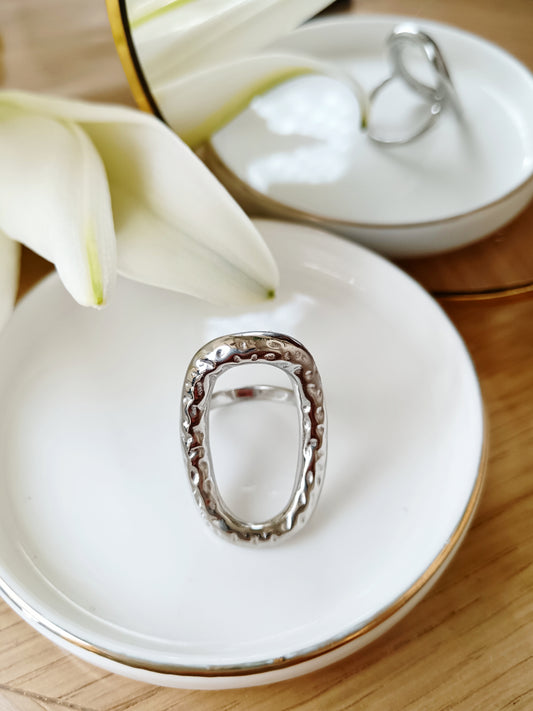 Bague ovale martelé argent Acier inoxydable 