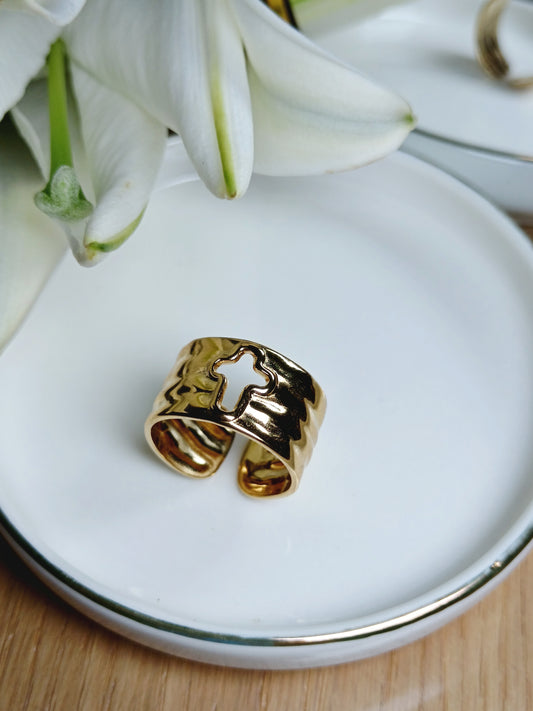 Bague croix ajourée en acier inoxydable doré réglable Ajustable 