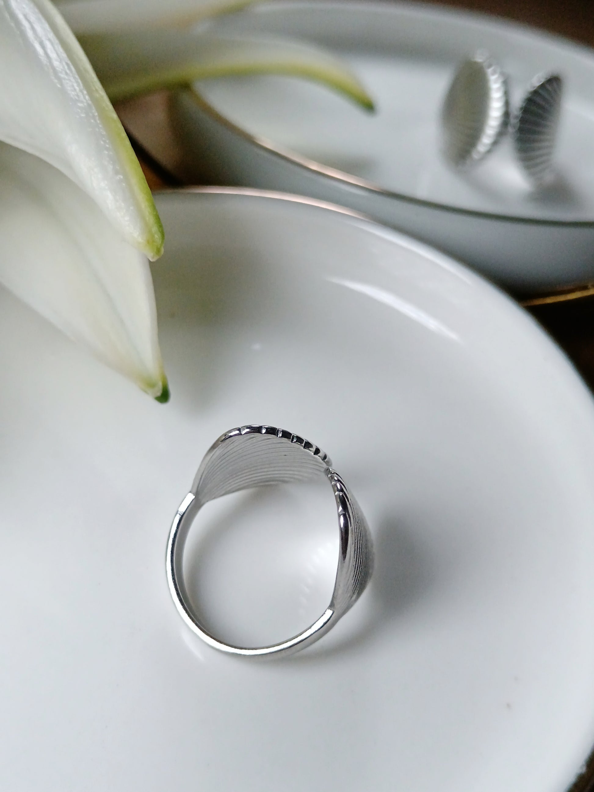 Bague double coquillage acier inoxydable argent réglable