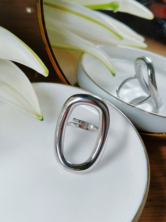 Bague ovale ajourée argent Acier inoxydable