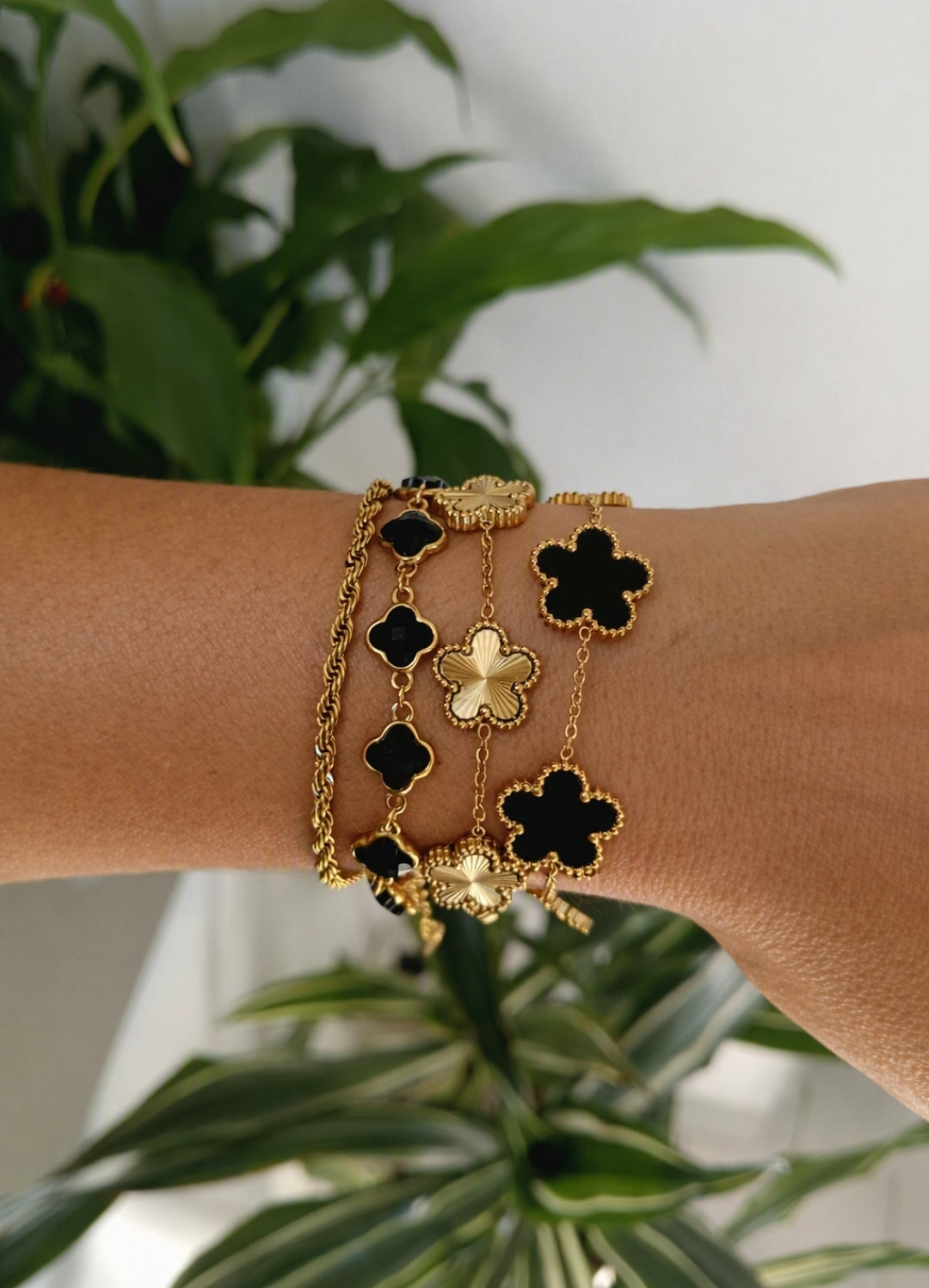 Bracelet trèfles fleurs doré