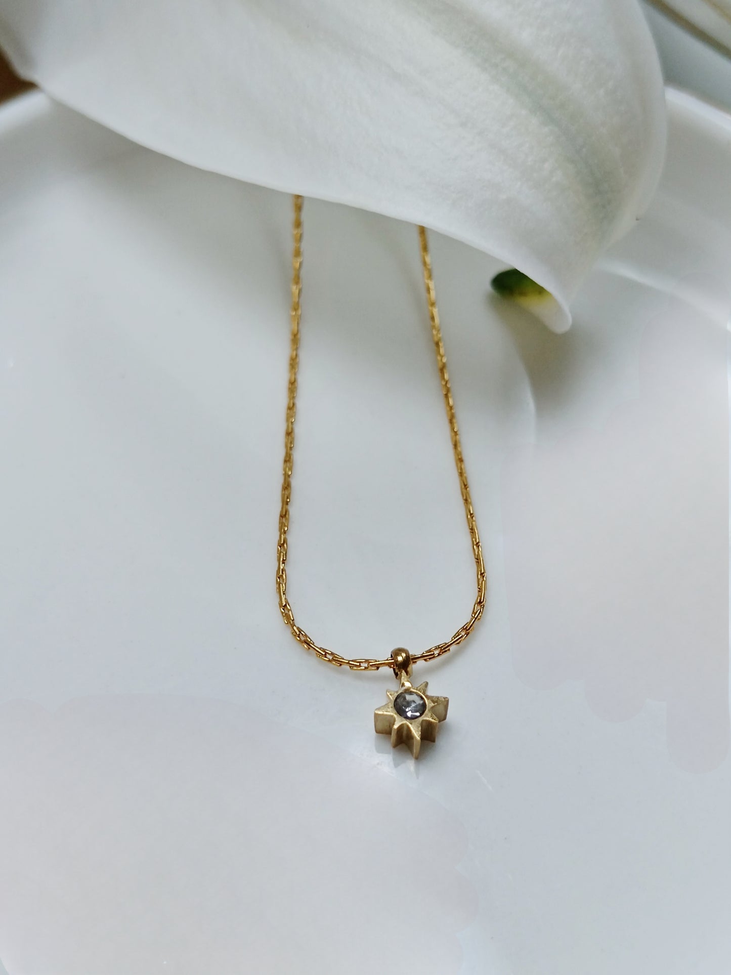 Collier étoile strass en acier inoxydable doré