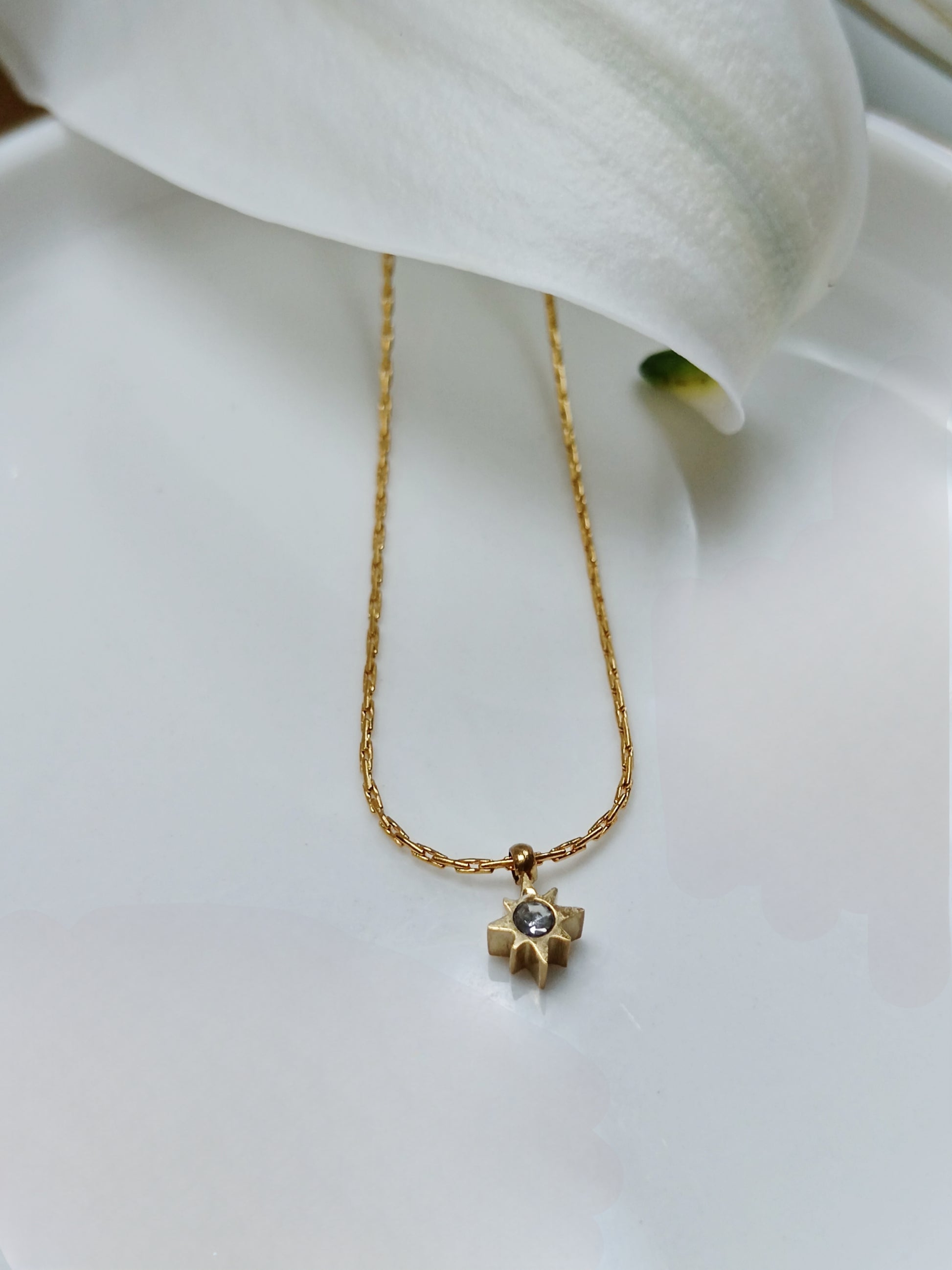 Collier étoile strass en acier inoxydable doré