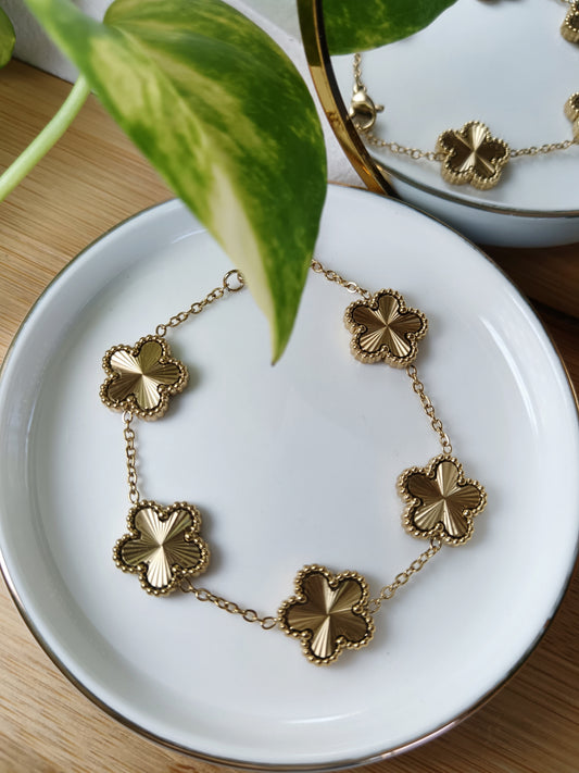 Bracelet trèfles fleurs doré