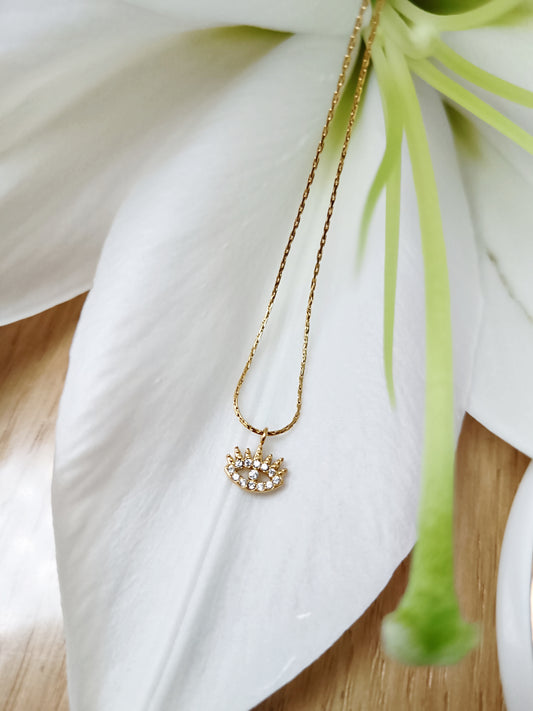 Collier œil strass en acier inoxydable doré