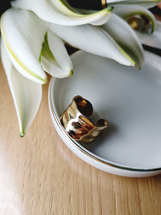 Bague martelée en acier inoxydable doré réglable Ajustable 