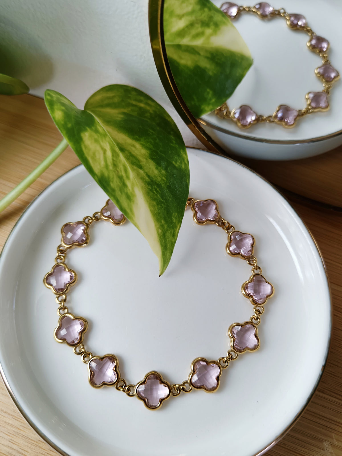 Bracelet trèfles rose