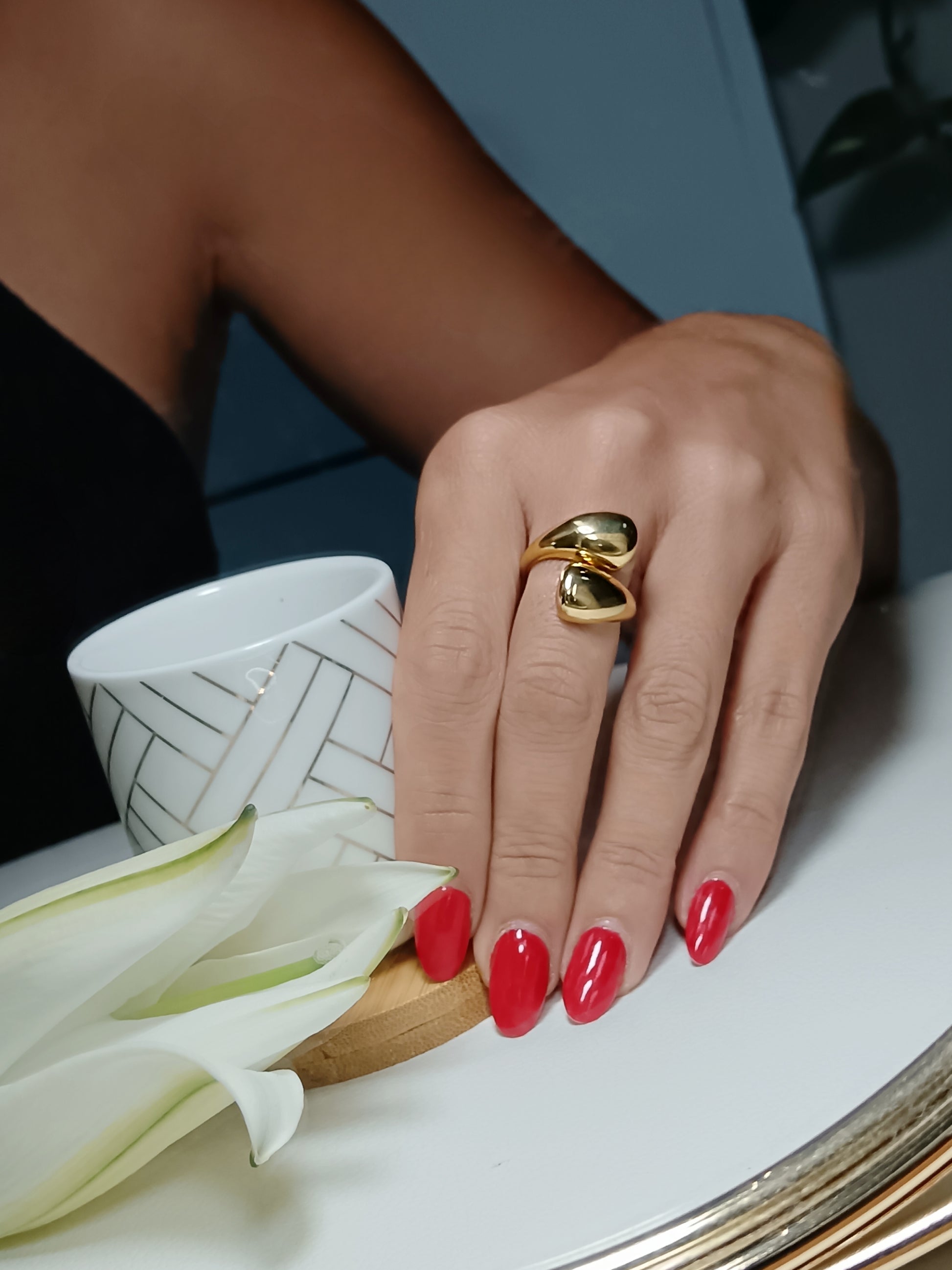 Bague formes bombées arrondies En Acier inoxydable doré réglable Ajustable 