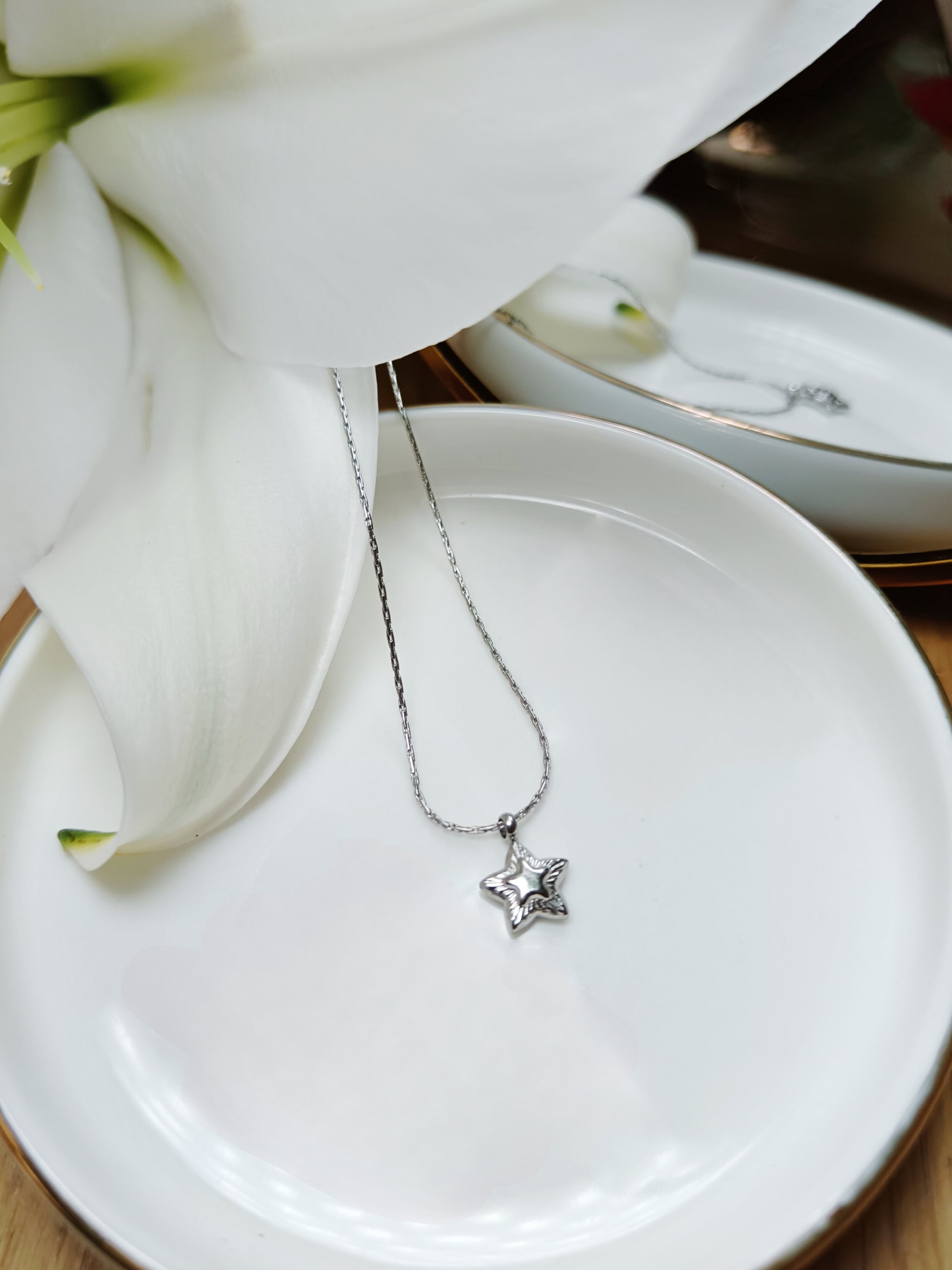 Collier chaîne fine Serpentine avec pendentif étoile  en acier inoxydable argent
