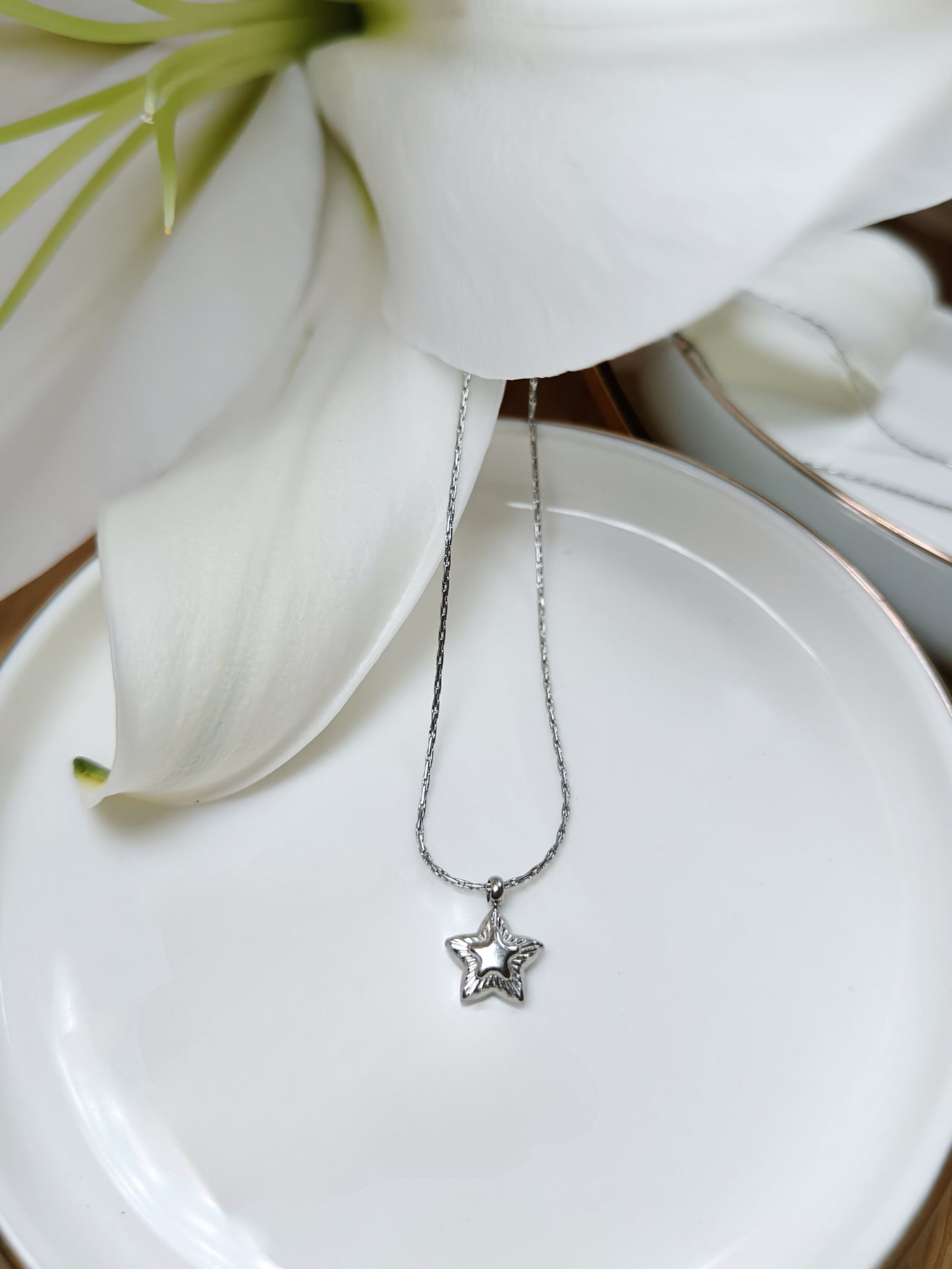 Collier chaîne fine Serpentine avec pendentif étoile  en acier inoxydable argent 