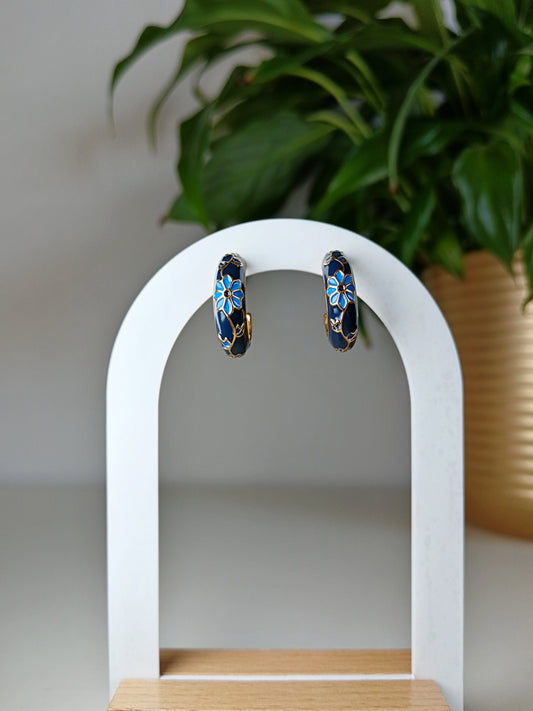 Boucles d'oreilles émail bleu
