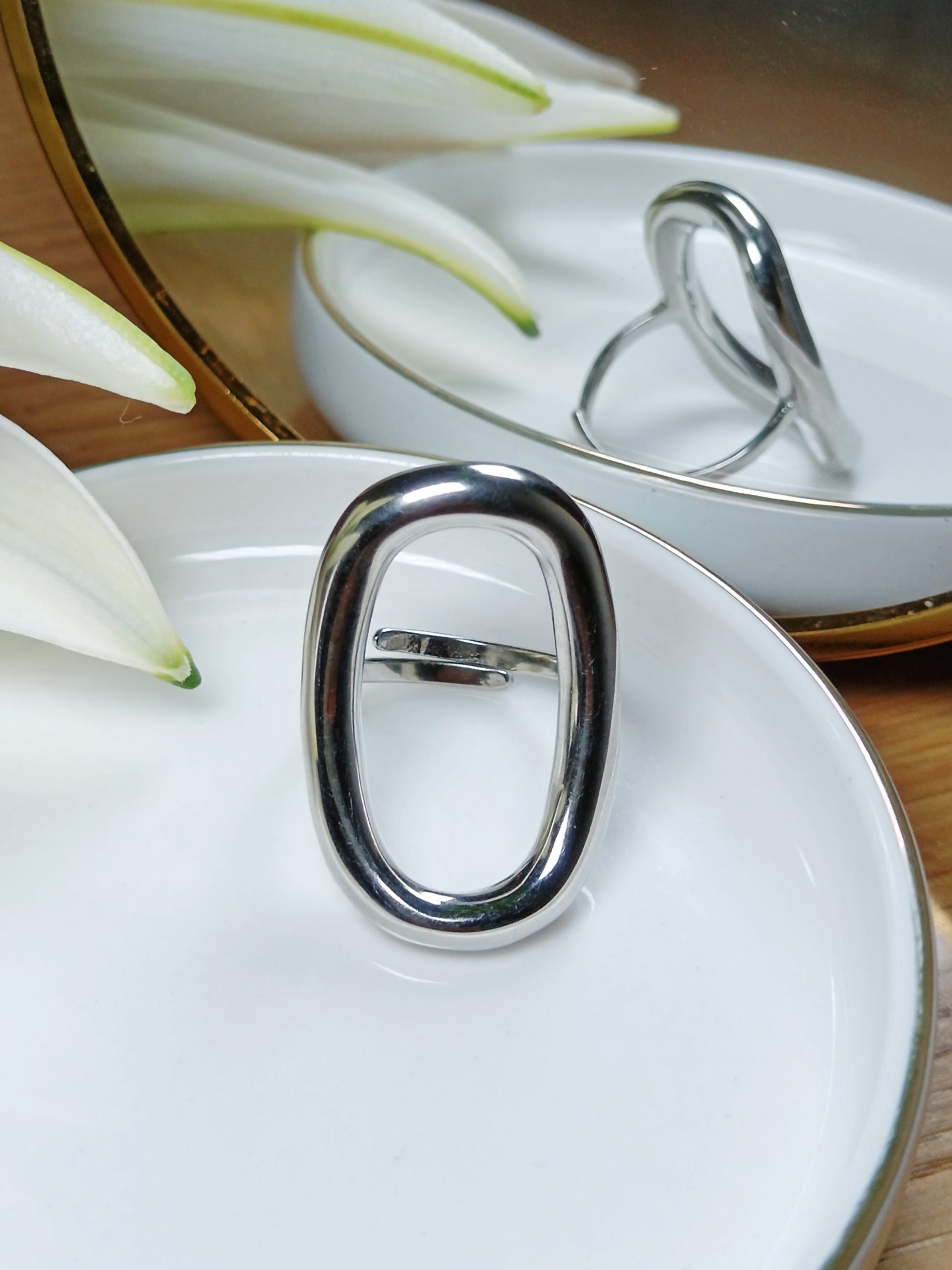 Bague ovale ajourée argent Acier inoxydable