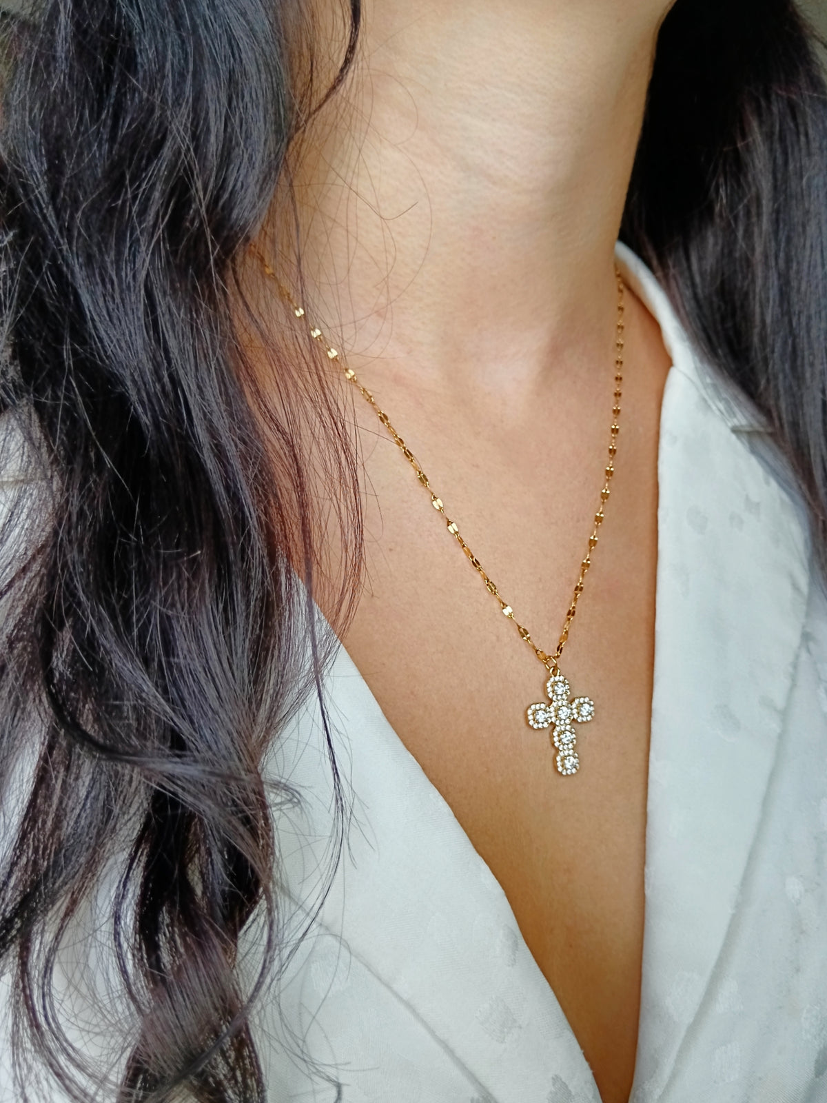 Collier croix strass