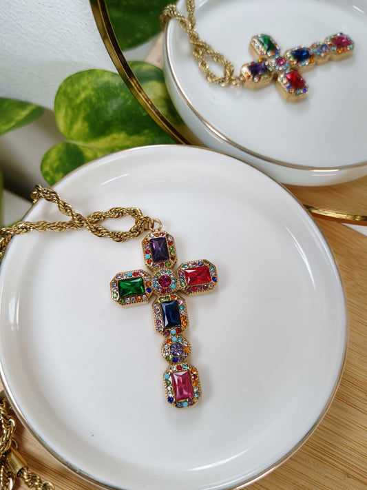 Collier croix multicolore grand modèle