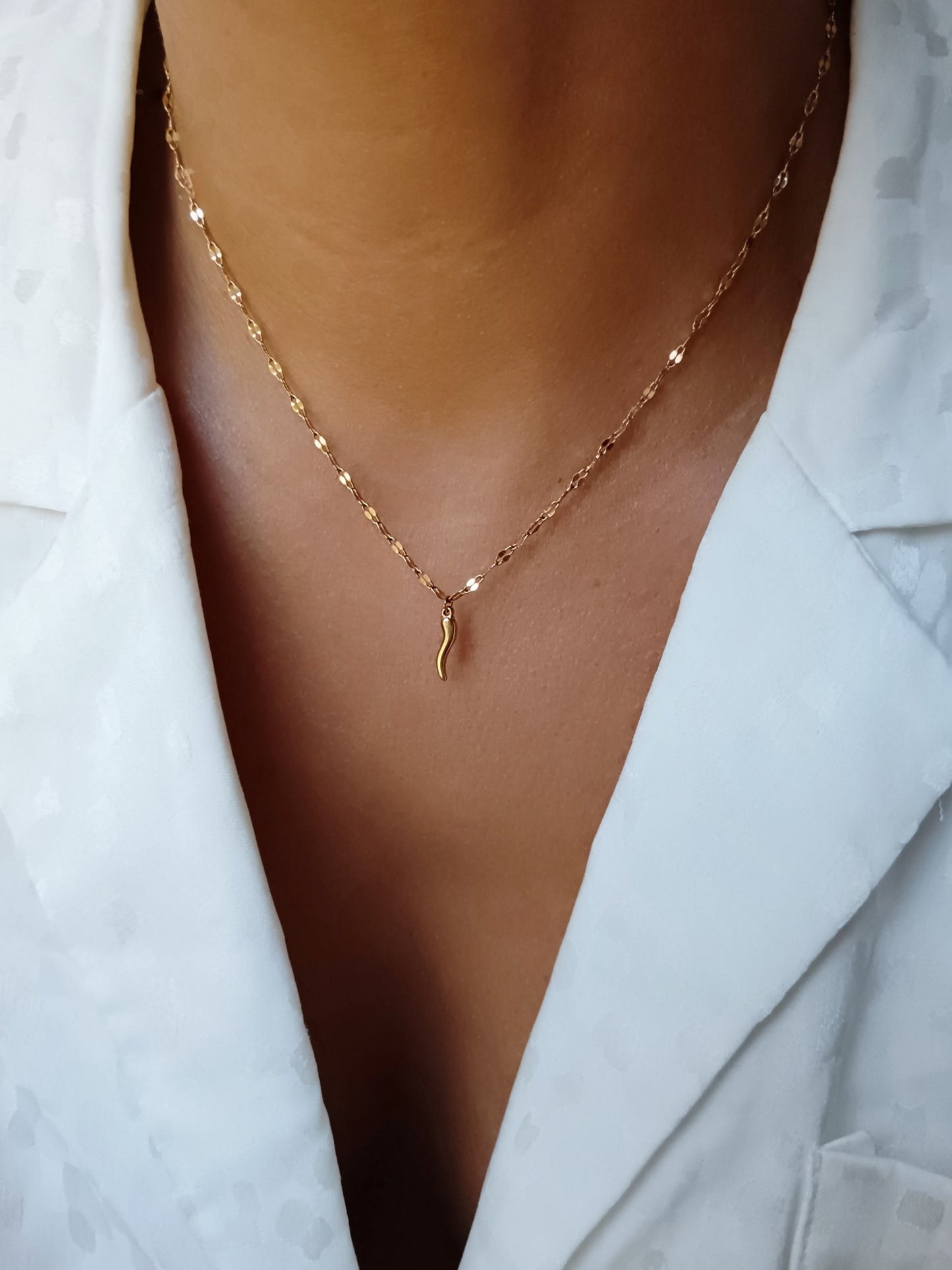 Collier cornicello piment porte bohneur en acier inoxydable doré