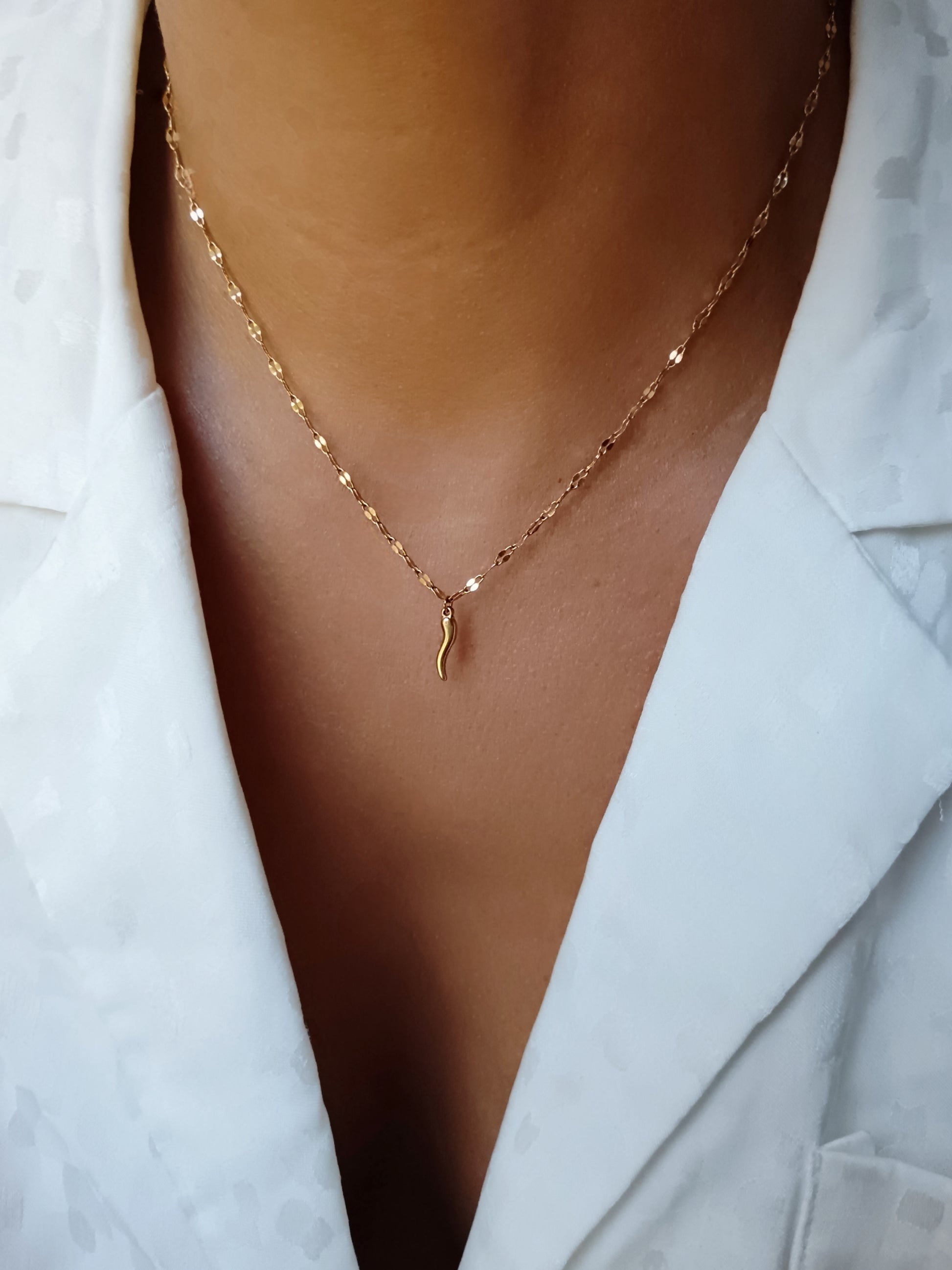 Collier cornicello piment porte bohneur en acier inoxydable doré