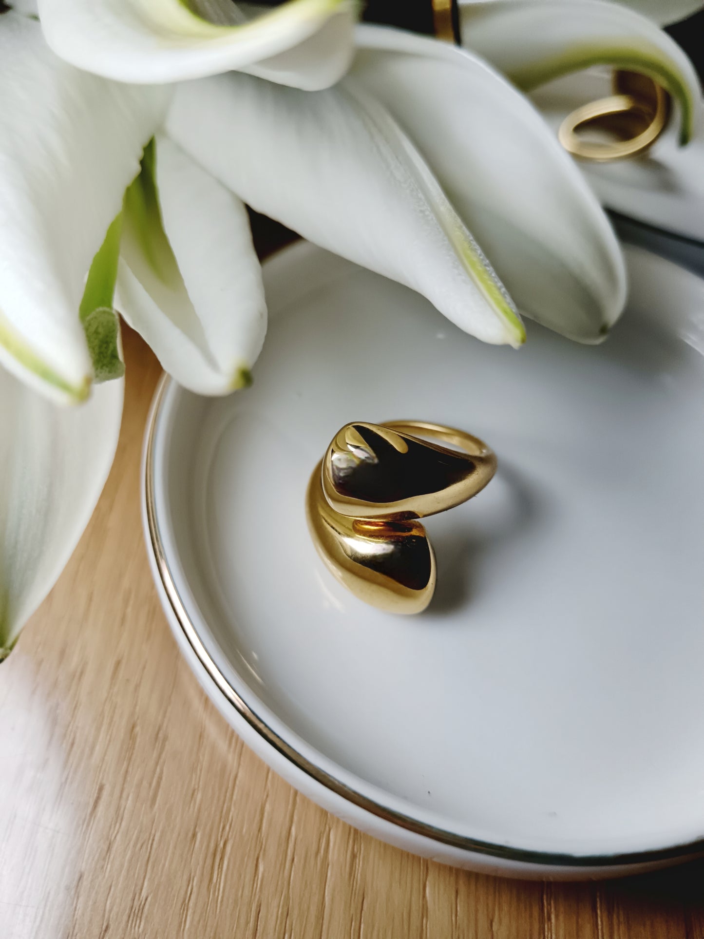 Bague formes bombées arrondies En Acier inoxydable doré réglable Ajustable