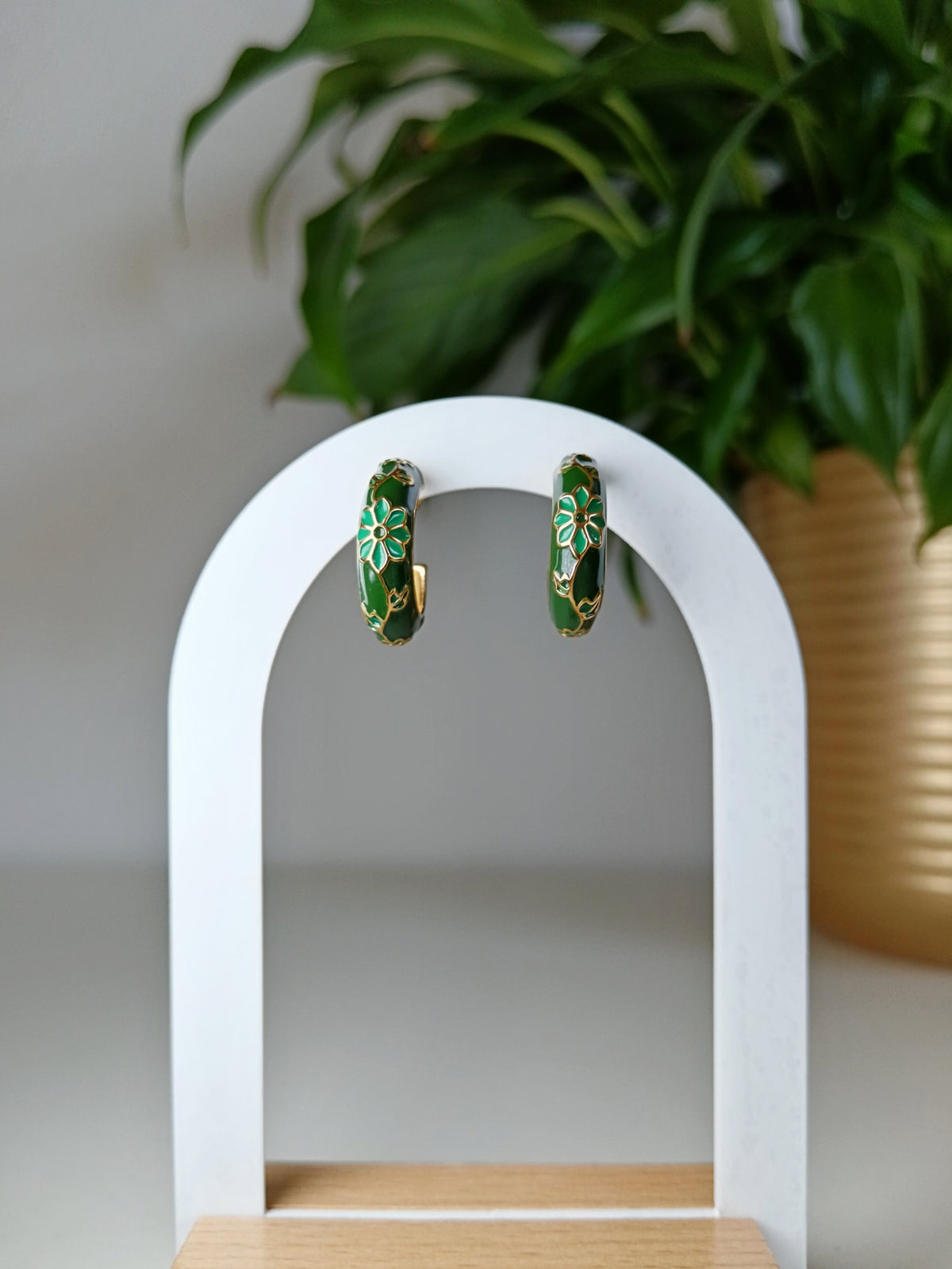 Boucles d'oreilles émail vert