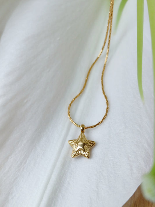Collier chaîne fine Serpentine avec pendentif étoile  en acier inoxydable doré