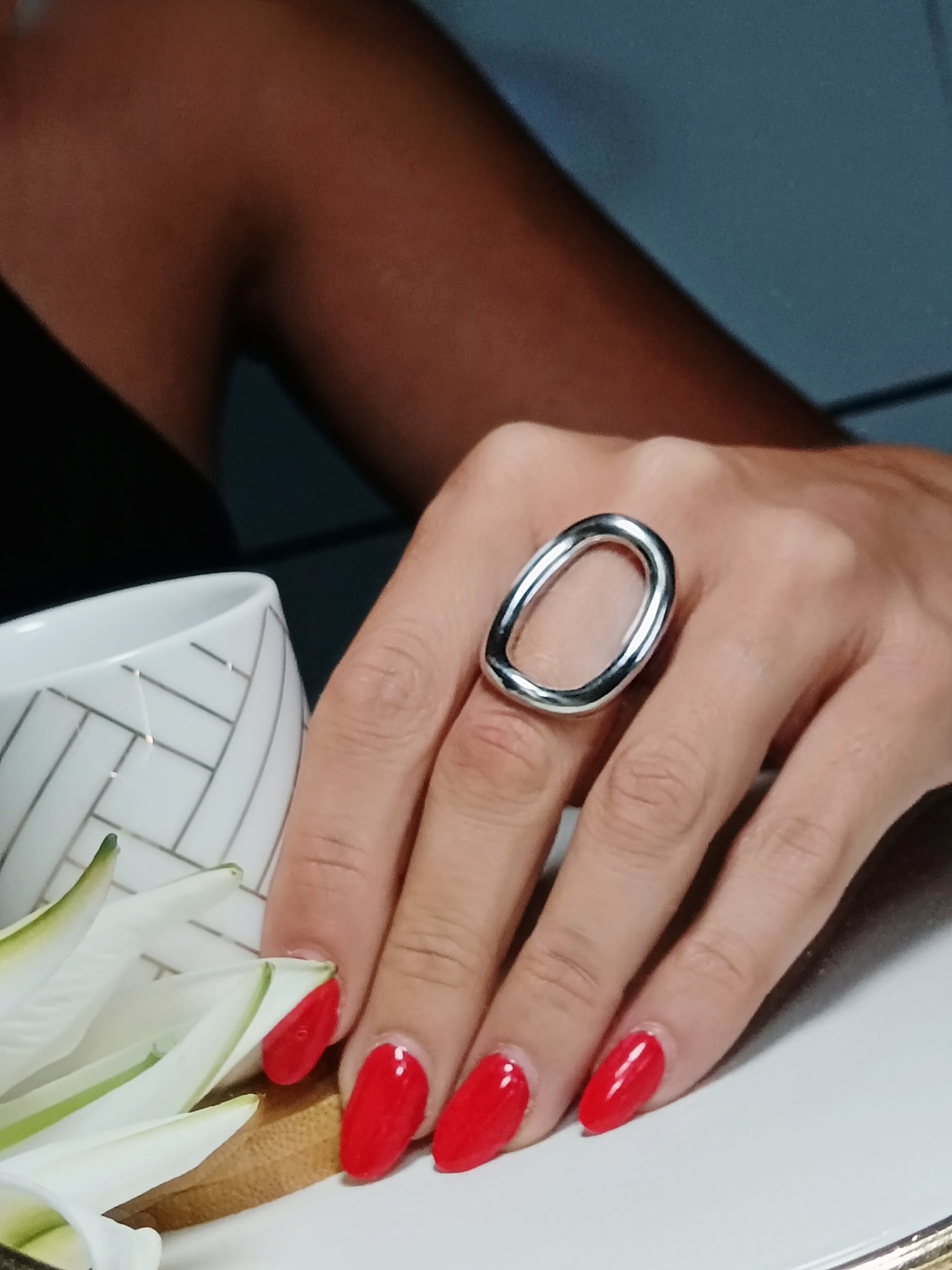 Bague ovale ajourée argent Acier inoxydable